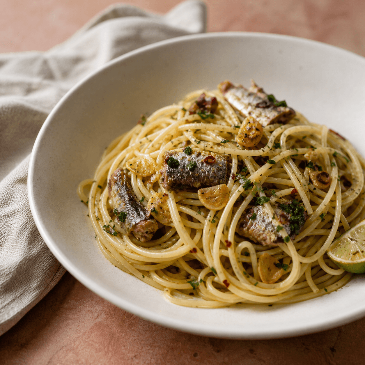 Spanish Sardine Aglio Olio Pasta