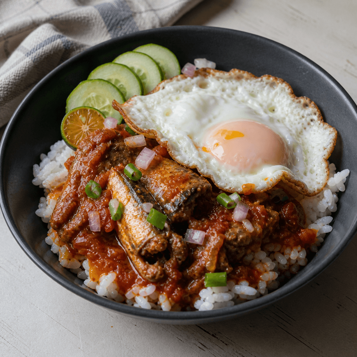 Spicy Sardine Rice Bowl with Egg