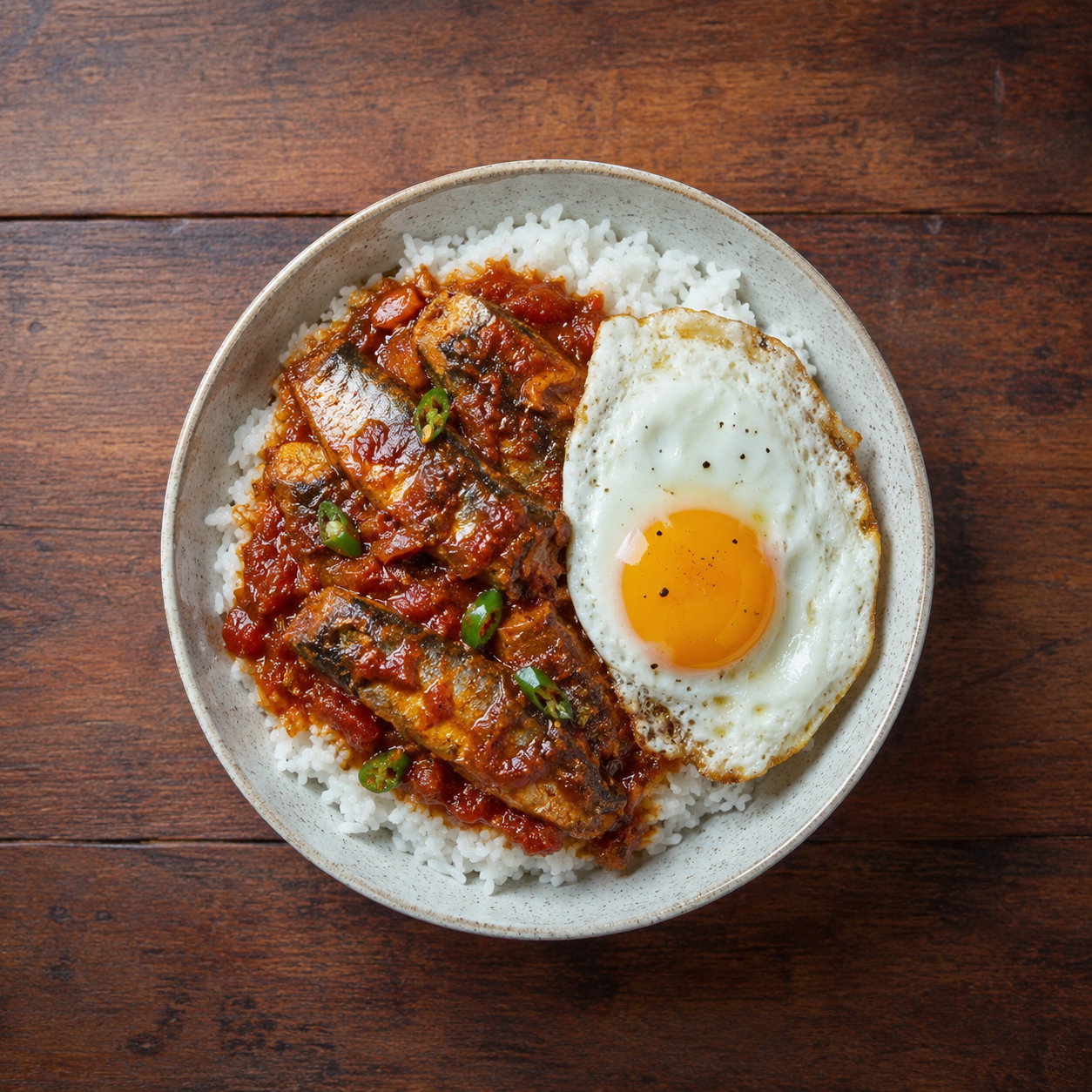 Spicy Sardine Rice Bowl with Egg