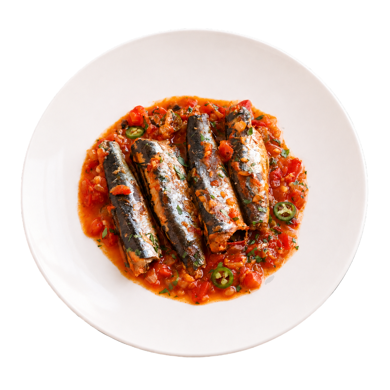 Sardines in tomato sauce served on a plate